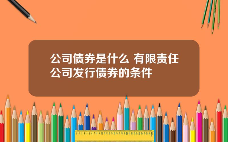 公司债券是什么 有限责任公司发行债券的条件